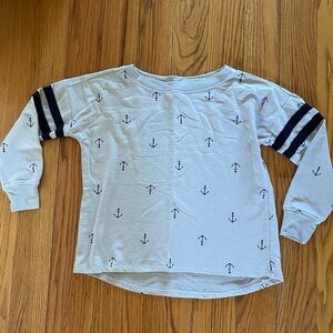 Women’s Long Sleeve Anchor Print Top in Light Blue